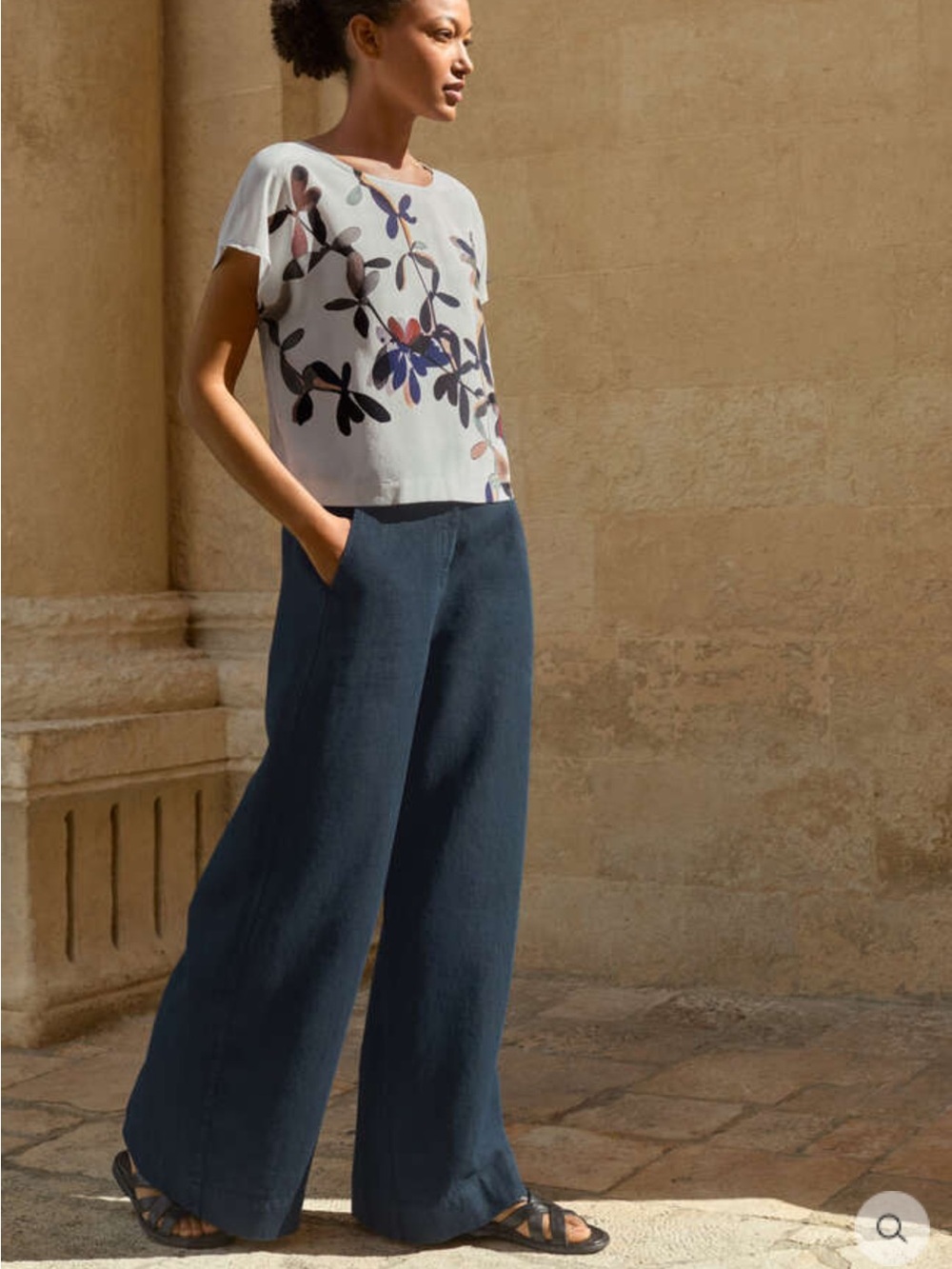 Poetry Navy Wide-Leg Linen Chinos pants 16